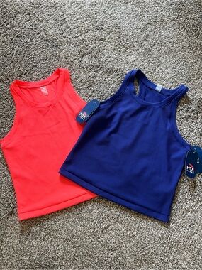MTA Sport Ribbed Racerback Tanks — Coral & Royal Blue